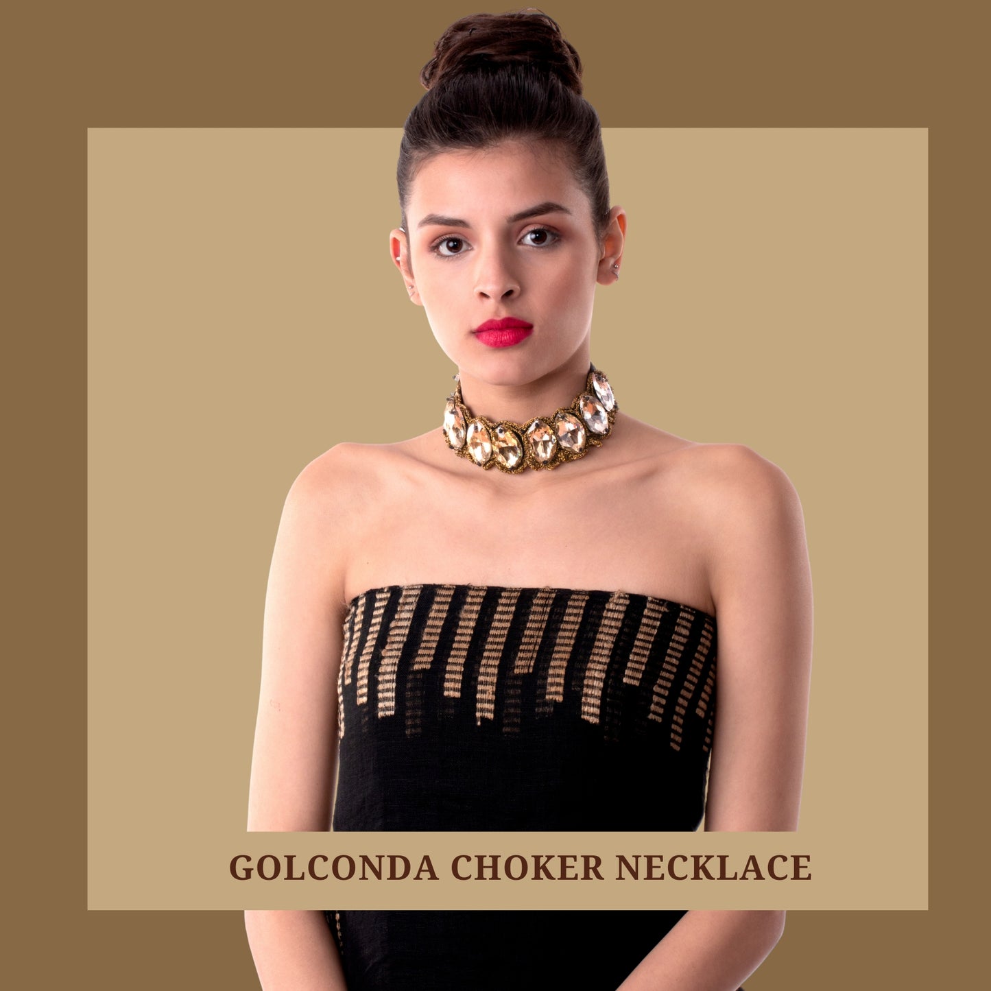 Golconda rhinestone gold yarn choker Necklace - Main Image
