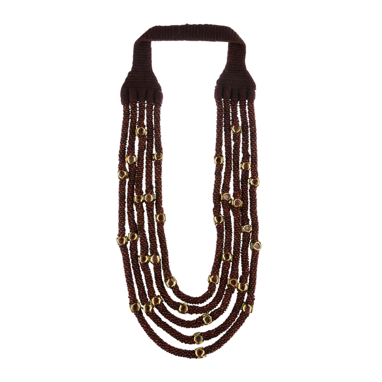 Anarkali woven wooden beads & kundan layered Necklace