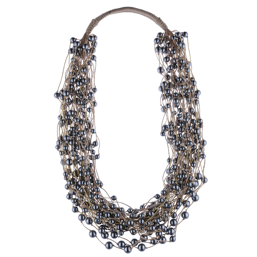 Venus Noir Faux Pearls & Jute Midnight Layered Necklace