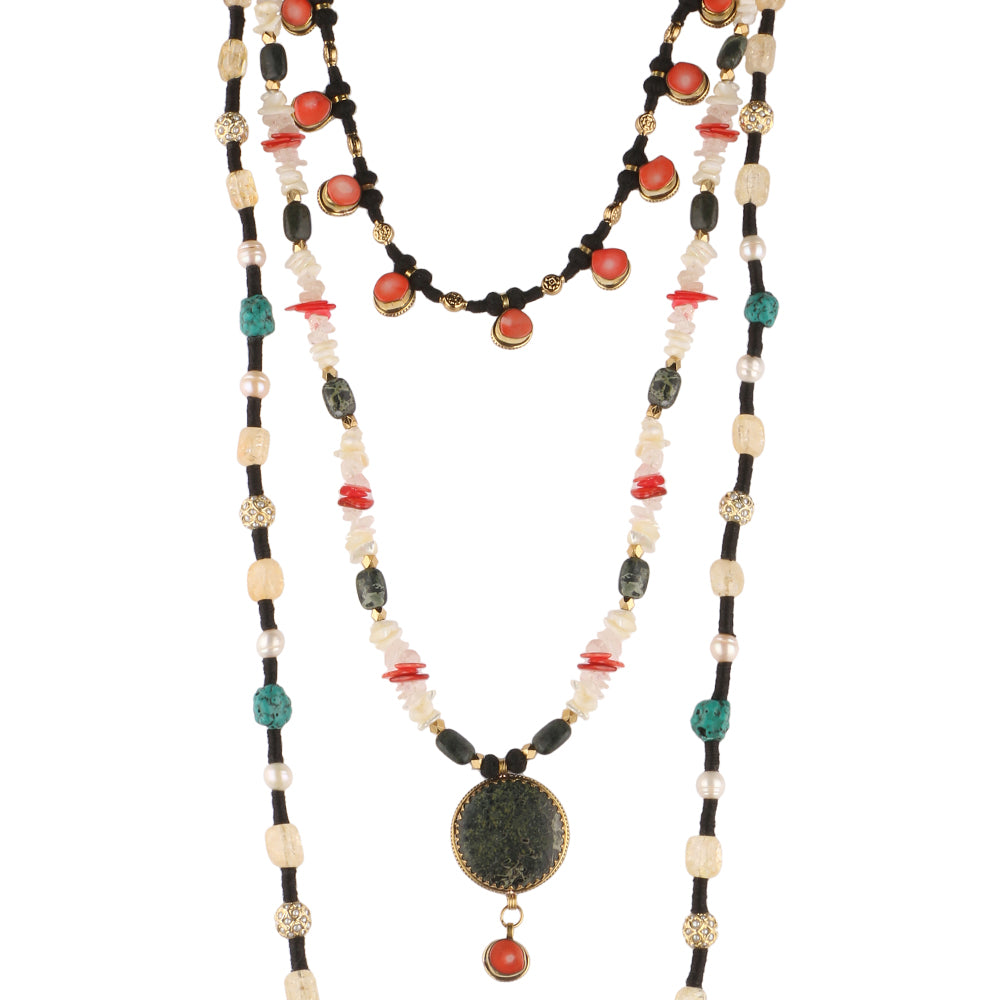 Load image into Gallery viewer, Hazrat semi-precious stone long layered Necklace
