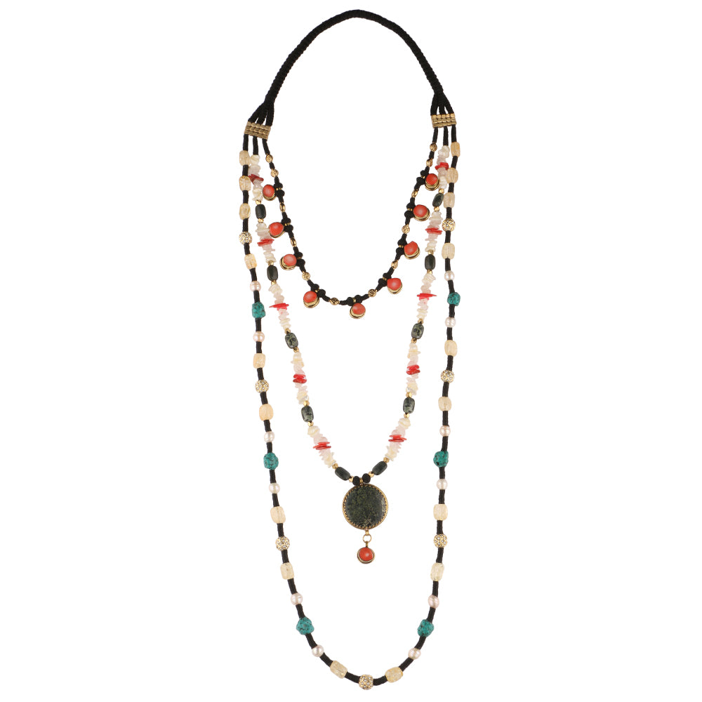 Hazrat semi-precious stone long layered Necklace