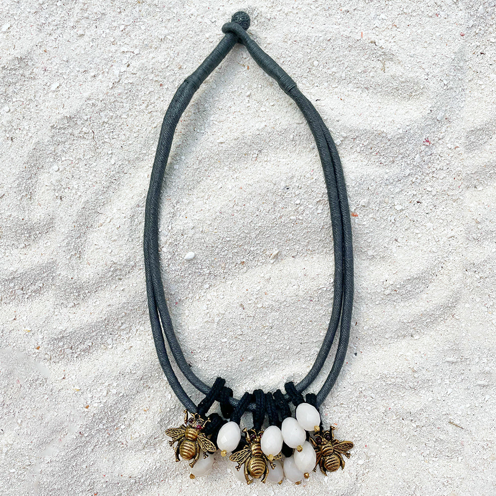 Layered Agate Bee Choker Necklace
