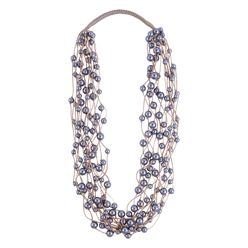 Load image into Gallery viewer, Venus Noir Sml Faux Pearls &amp;amp; Jute Midnight Layered Necklace
