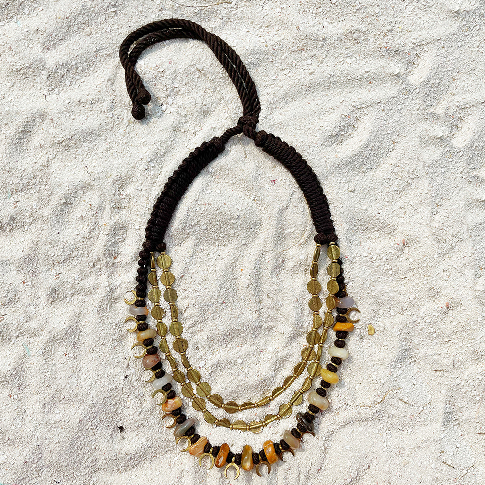 Load image into Gallery viewer, Triple Layered Agate and Brass Necklace

