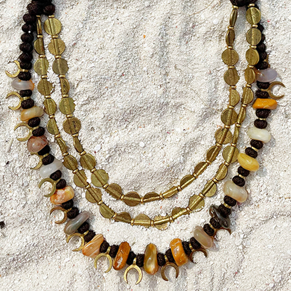 Triple Layered Agate and Brass Necklace
