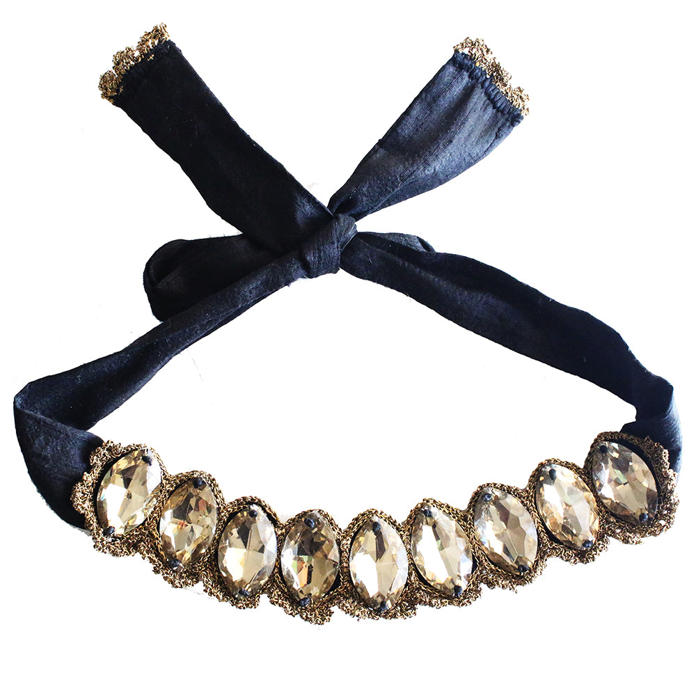 Golconda rhinestone & gold yarn choker Necklace